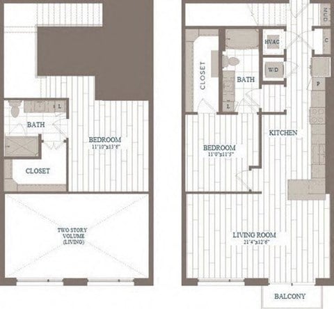 Floor plan for 2 beds, 2 baths, 1295 sqft